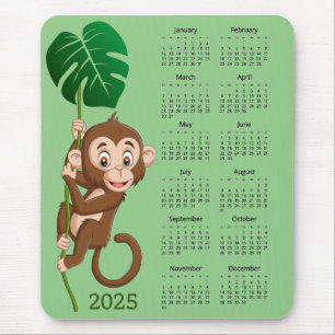 Tapis De Souris Singe sur une vigne 2025 Calendrier Mousepad