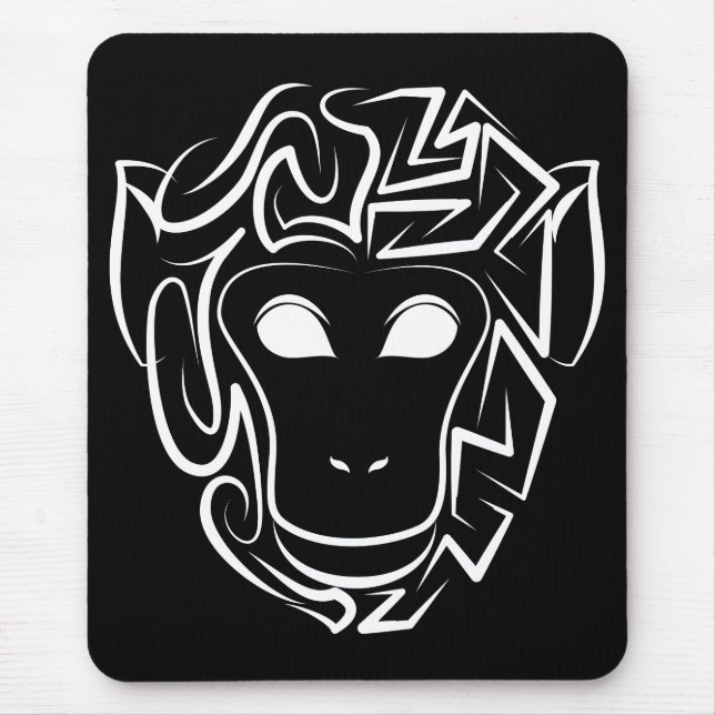 Tapis De Souris Singe tribal noir et blanc (Devant)