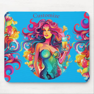 Tapis De Souris Sirène Arc-En-Ciel Avec Cocktail