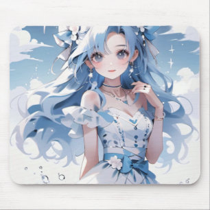 Tapis De Souris Sirène avec cheveux bleus dans une robe bleue