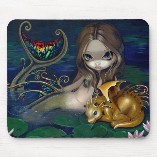 Tapis De Souris "Sirène avec un dragon d'or" Mousepad (Devant)