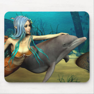 Tapis De Souris Sirène Elfe de Mer et Dauphin Art Fantastique