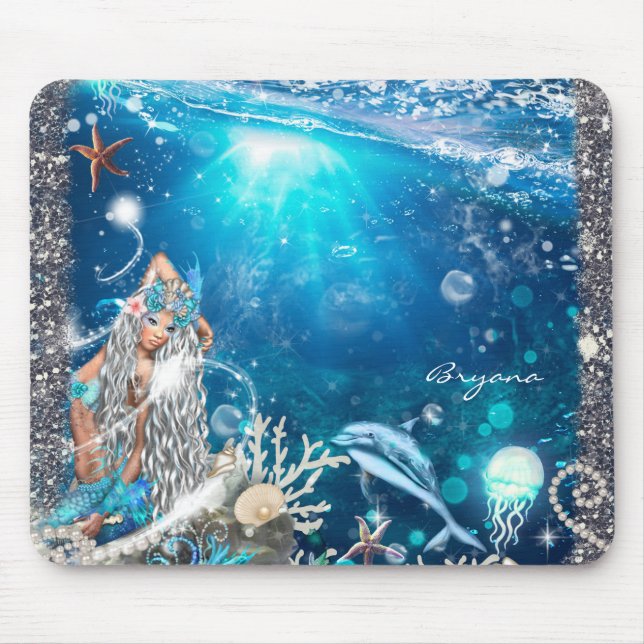 Tapis De Souris Sirène Fantastique Blonde Plage Enchantée Ordinate (Devant)