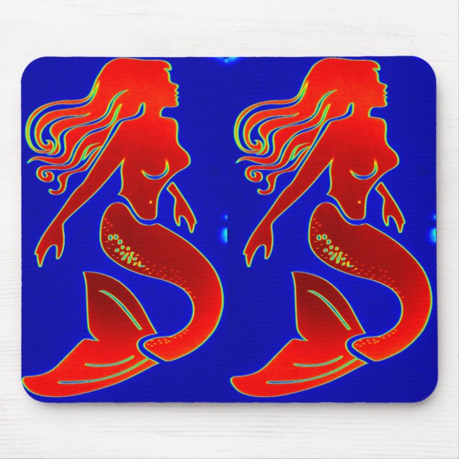 Tapis De Souris sirènes rouges sur mousepad bleu (Devant)