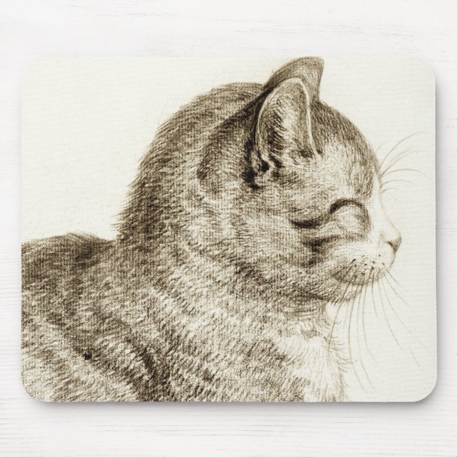 Tapis De Souris Sitting cat black and white pencil drawing (Devant)