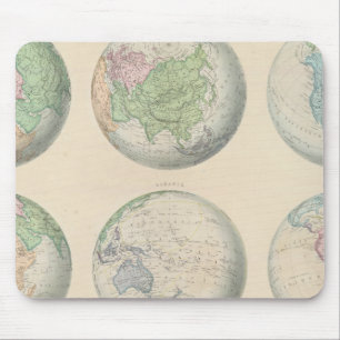 Tapis De Souris Six cartes hémisphériques du monde