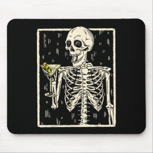 Tapis De Souris Skeleton Boire Martini Tail Retro Halloween Cos