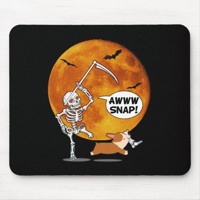 Tapis De Souris Skeleton Brossé Jambe Halloween Corgi Reaper Scyth (Devant)