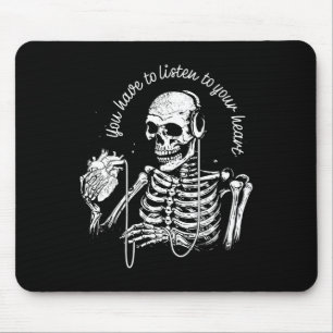 Tapis De Souris Skeleton Casque Coeur Musique gothique Halloween S