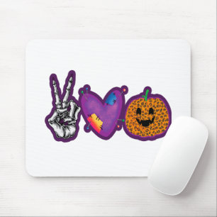 Tapis De Souris Skeleton Citrouille Peace Love Halloween