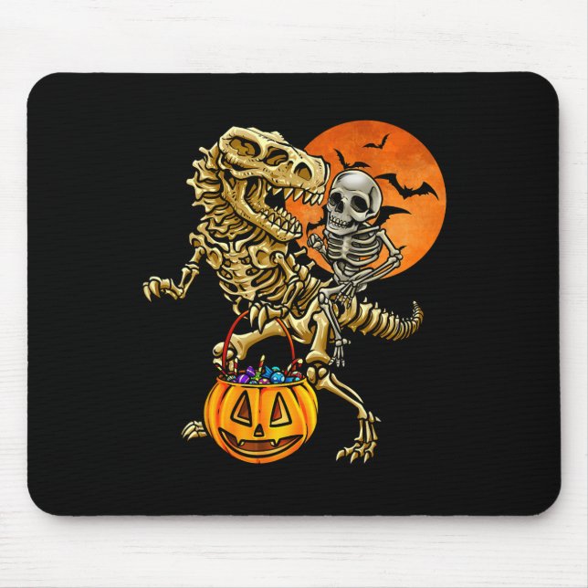 Tapis De Souris Skeleton Dinosaur Halloween Pumpkin For Boys Kids  (Devant)