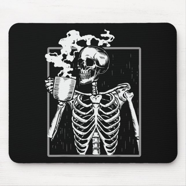 Tapis De Souris Skeleton Drinking Coffee Lover Funny Halloween Sku (Devant)