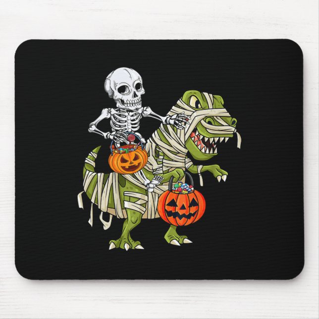 Tapis De Souris Skeleton équitation maman Dinosaur T Rex Halloween (Devant)