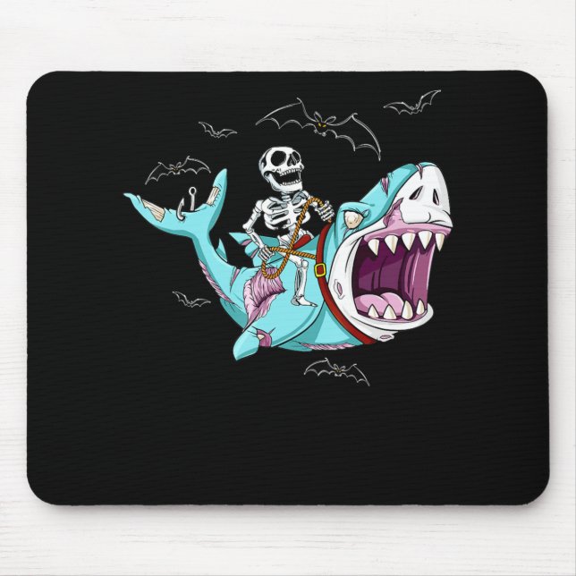 Tapis De Souris Skeleton équitation Zombie Shark Funny Halloween c (Devant)