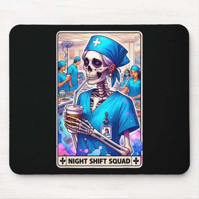 Tapis De Souris Skeleton Funny Tarot Card Nuit Shift Squad Hallow (Devant)