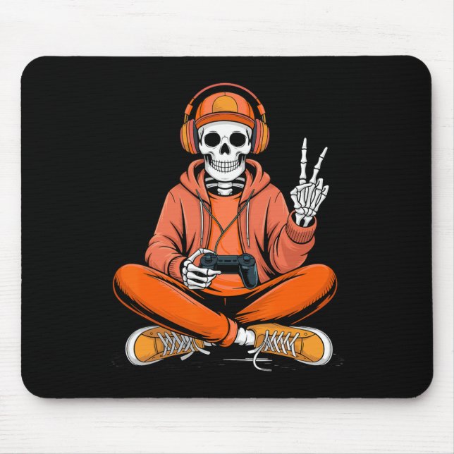 Tapis De Souris Skeleton Gamer Video Gaming Halloween Boys Men Kid (Devant)