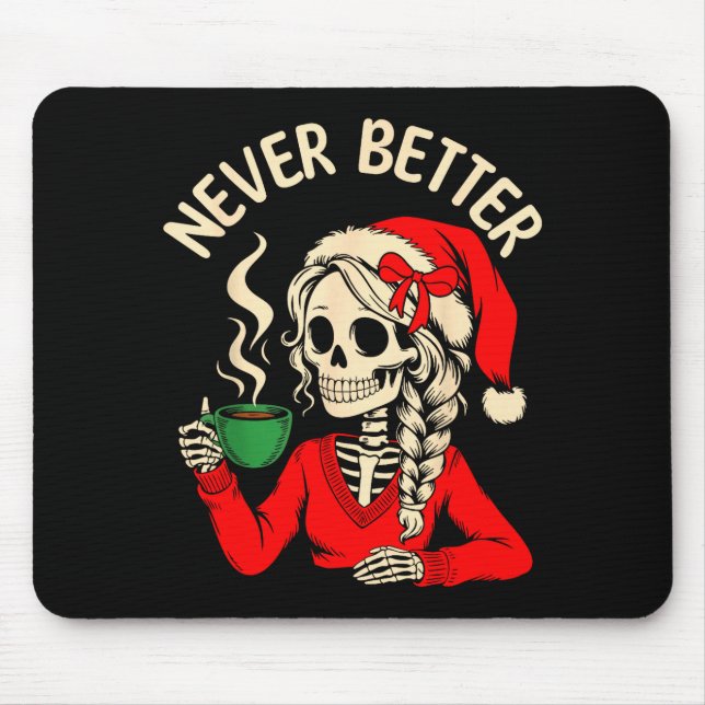 Tapis De Souris Skeleton Girl Santa Drinking Coffee Xmas Funny Sku (Devant)