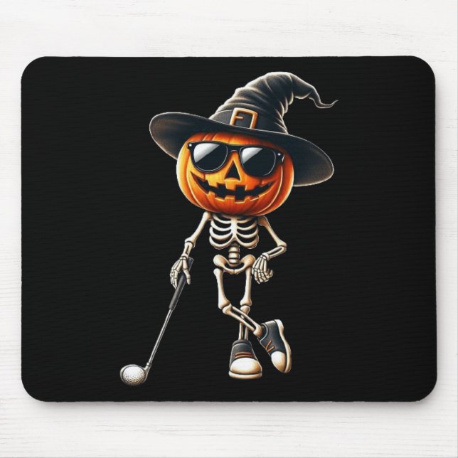 Tapis De Souris Skeleton Golf Citrouille Golfing Halloween Cos (Devant)