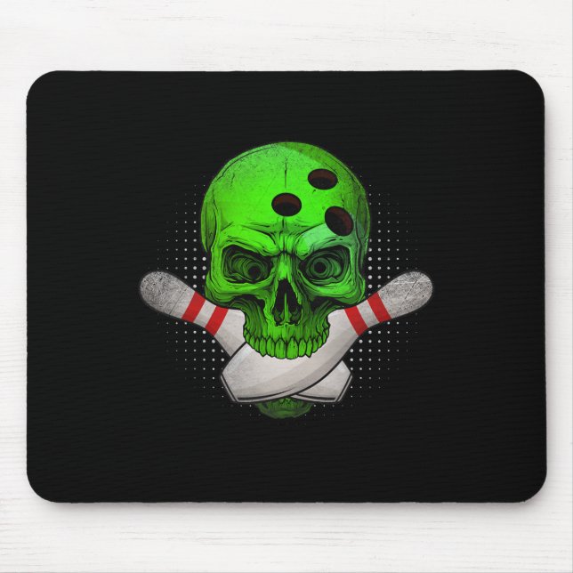 Tapis De Souris Skeleton Head Skull Bowling Ll Et Pins Happy Hall (Devant)