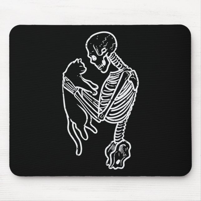 Tapis De Souris Skeleton Holding Chat Drôle Costume Halloween Homm (Devant)