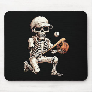 Tapis De Souris Skeleton Jouer Baseball Halloween Crâne Amant