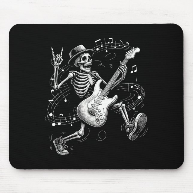 Tapis De Souris Skeleton Playing Guitar Music For Men Women Rock B (Devant)
