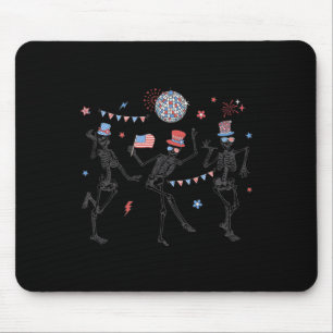 Tapis De Souris Skeleton Retro 4 juillet Drapeau américain Skellie
