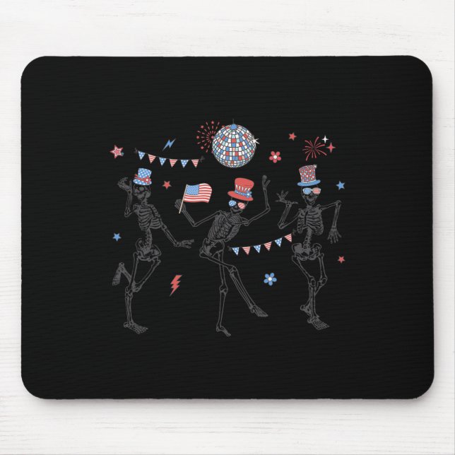 Tapis De Souris Skeleton Retro 4 juillet Drapeau américain Skellie (Devant)