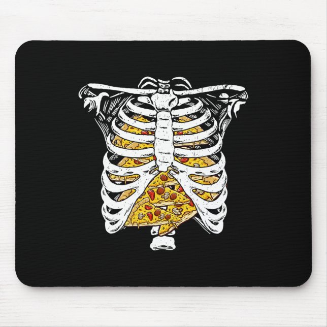 Tapis De Souris Skeleton Rib Cage Avec Pizzas Joyeux Halloween Jou (Devant)