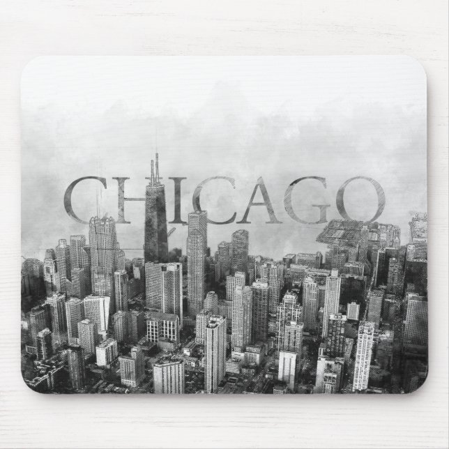 Tapis De Souris Sketch Skyline de Chicago (Devant)