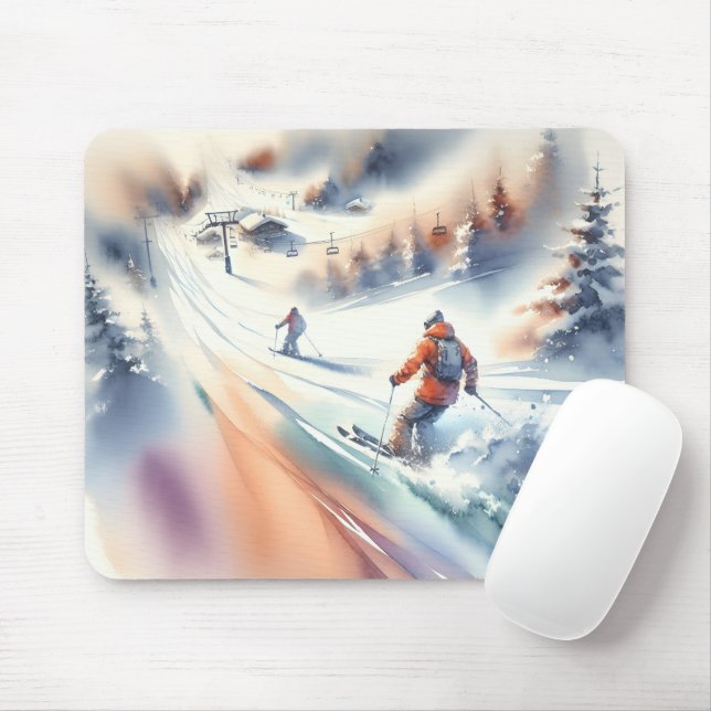 Tapis De Souris Ski De Neige En Aquarelle (Avec souris)