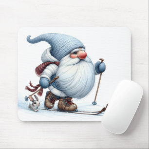 Tapis De Souris Ski Gnome d'hiver avec un lapin