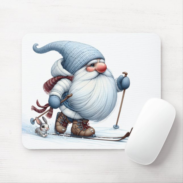 Tapis De Souris Ski Gnome d'hiver avec un lapin (Avec souris)