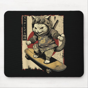 Tapis De Souris Ski Japonais Samurai Chat Tattoo Kawaii Ninj