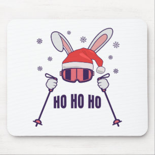 Tapis De Souris Ski Père Noël Rabbit avec Santa Hat et bâtons de s