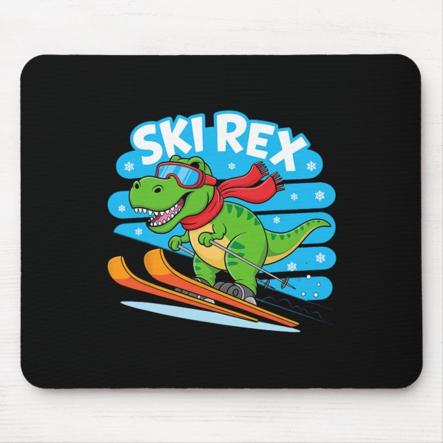 Tapis De Souris Ski Rex Funny Skiing Dinosaur Winter Sports Design (Devant)