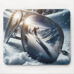 Tapis De Souris Skier D'Hiver Dans Les Lunettes De Soleil Reflet