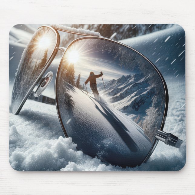 Tapis De Souris Skier D'Hiver Dans Les Lunettes De Soleil Reflet (Devant)
