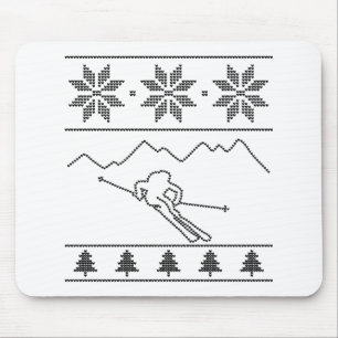 Tapis De Souris Skier - motif tricot - Noël - montagnes