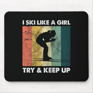 Tapis De Souris Skier Skier Retro Sportswoman Essayer Snow Sport