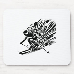Tapis De Souris Skieur en train de rouler dans l'image de neige Co