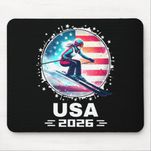 Tapis De Souris Skieuse Équipe Usa Ski 2026 Ski Drapeau Américain