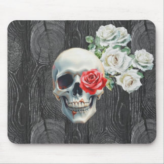 Tapis De Souris Skull and Roses Wood Texture Mouse Pad