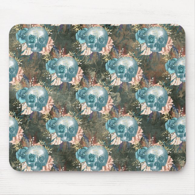Tapis De Souris Skull with Blue and Rose (Devant)