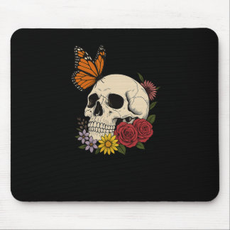 Tapis De Souris Skulls Monarch Butterfly Flowers Halloween Men Wom