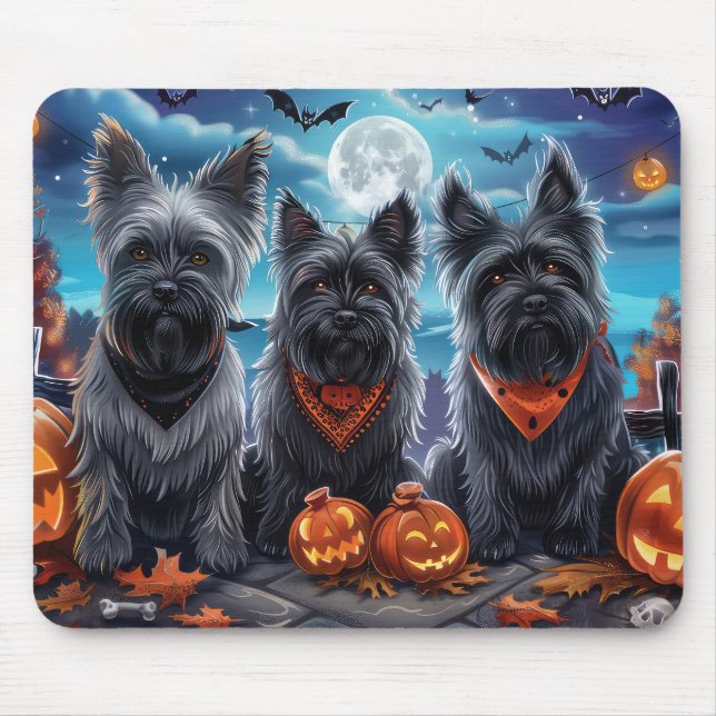 Tapis De Souris Skye Terrier Halloween Éffrayant (Devant)