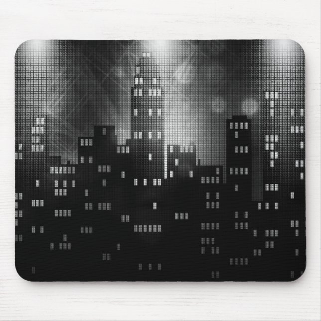 Tapis De Souris Skyline de ville rétro noir et blanc (Devant)
