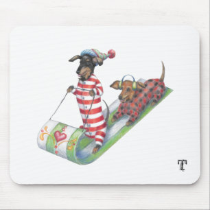 Tapis De Souris Sledding Dachshunds Mousepad