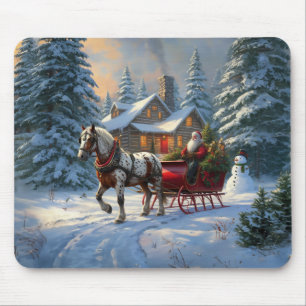 Tapis De Souris Sleigh Père Noël à cheval de Noël