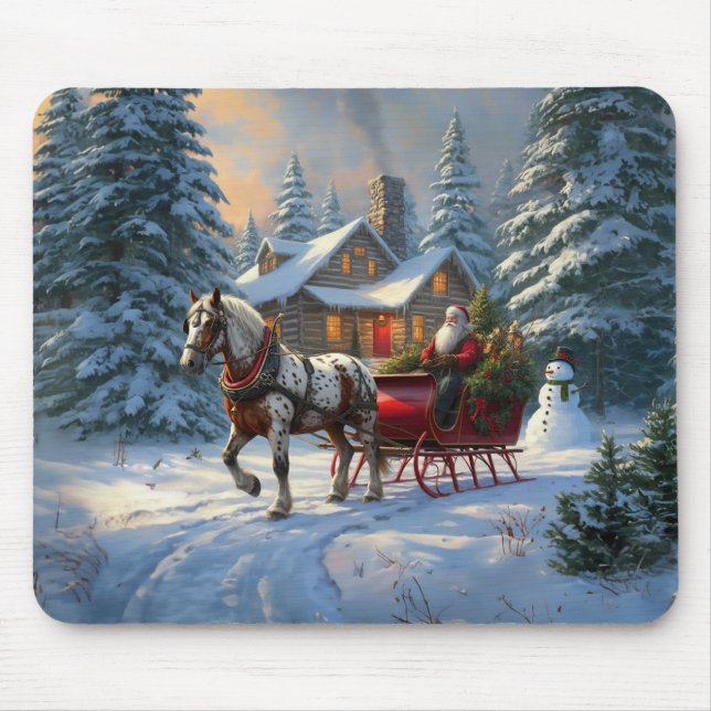 Tapis De Souris Sleigh Père Noël à cheval de Noël (Devant)